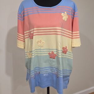 Alfred Dunner Multicolor Striped Floral Top
